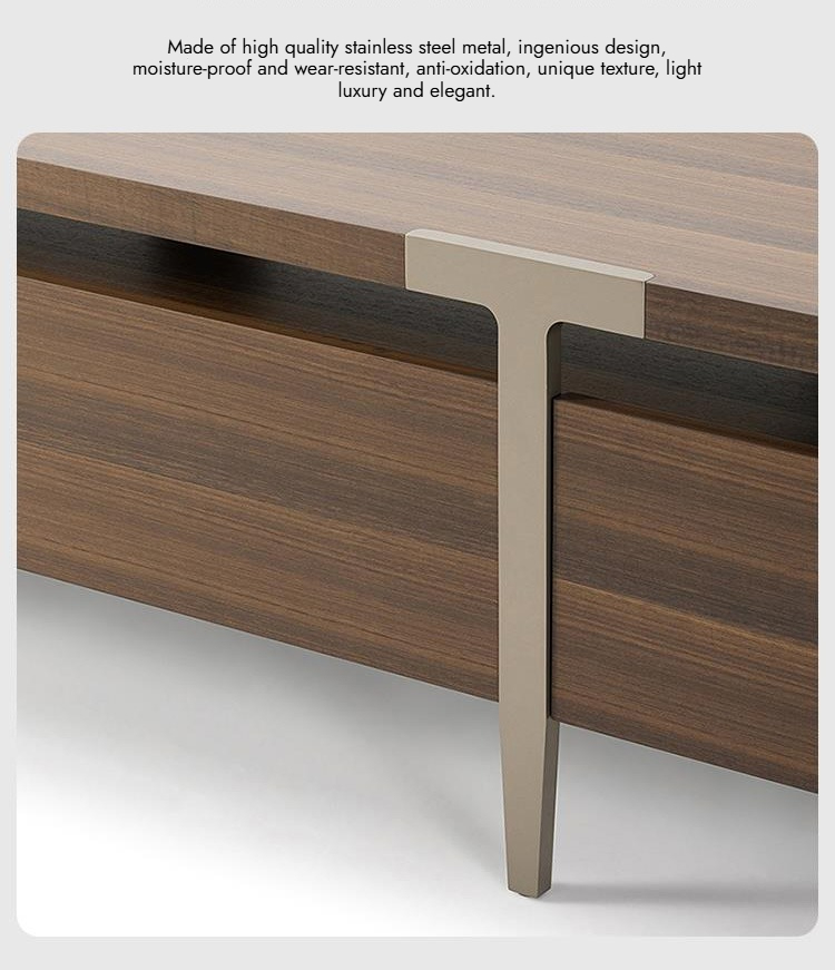 BUNISE ITALY Metal TV Stand Smoked Oak Solid Wood BG1204 产品图片