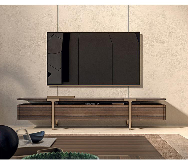 BUNISE ITALY Metal TV Stand Smoked Oak Solid Wood BG1204 产品图片