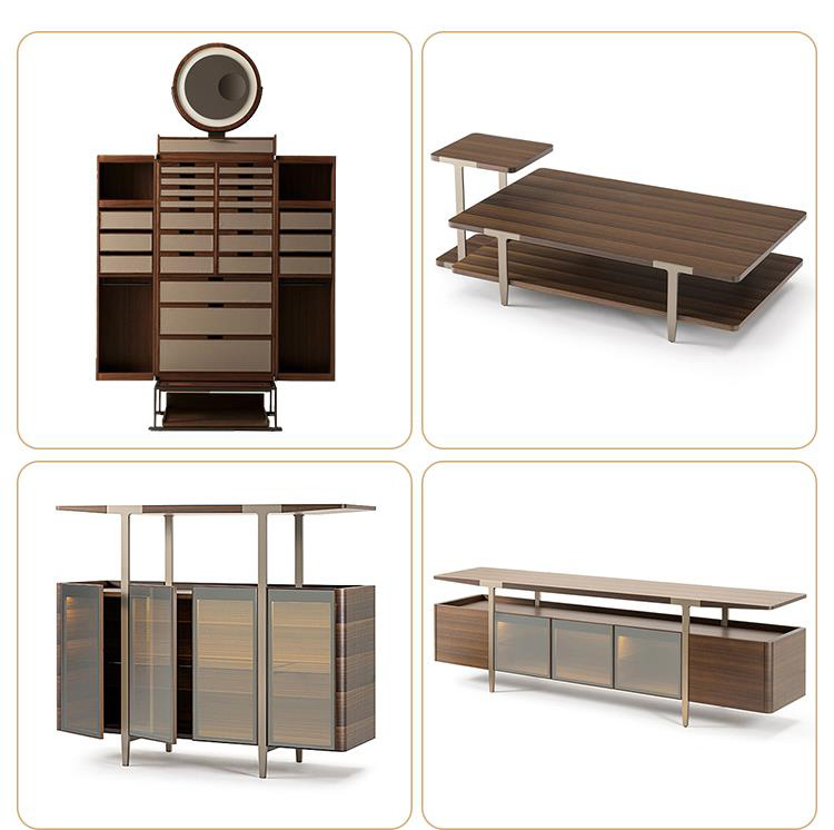 BUNISE ITALY Metal TV Stand Smoked Oak Solid Wood BG1204 产品图片